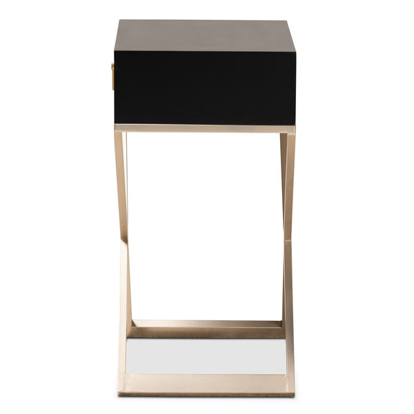 Baxton Studio Baxton Studio Patricia Modern End Table with Black Wood and Brass Legs - Stylish Storage Solution JY1956-ET