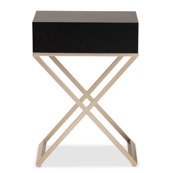 Baxton Studio Baxton Studio Patricia Modern End Table with Black Wood and Brass Legs - Stylish Storage Solution JY1956-ET
