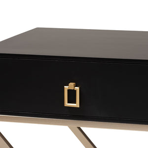 Baxton Studio Baxton Studio Patricia Modern End Table with Black Wood and Brass Legs - Stylish Storage Solution JY1956-ET