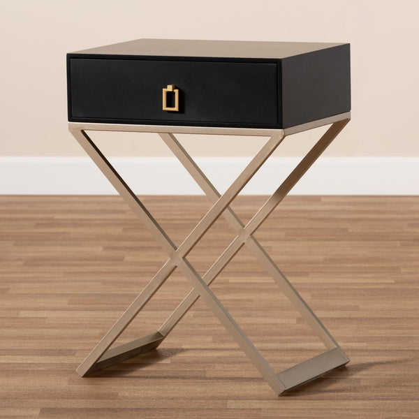 Baxton Studio Baxton Studio Patricia Modern End Table with Black Wood and Brass Legs - Stylish Storage Solution JY1956-ET