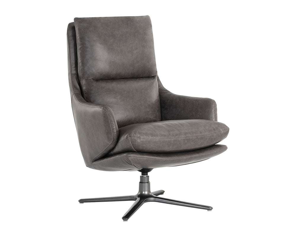 Cardona Swivel Lounge Chair - Gunmetal - Marseille Concrete Leather 107084 Sunpan
