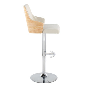 English Elm Contemporary Swivel Adjustable Barstool Set of 2 Slatted Wood Back Upholstered Seat Cream B202S01008