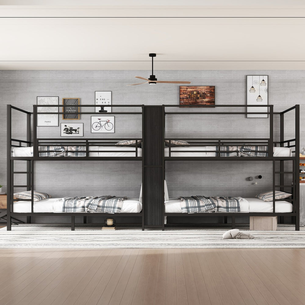 English Elm Full Size Quadruple Metal Bunk Bed With Storage & Wardrobe - Sturdy Design For Space-Saving Comfort W1580S00155