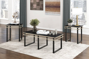 English Elm Black Zamir 3-Piece Coffee & End Table Set with Black Tempered Glass, Gold Trim & Metal Frame Modern Living Room B011P297577