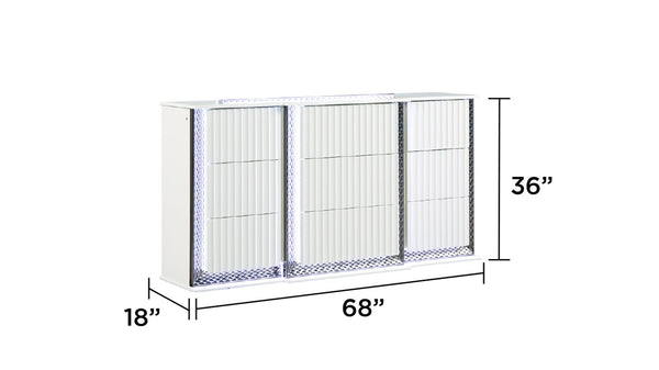 English Elm Fabio Diamond-Pattern 6-Drawer Dresser with LED Lighting, Velvet-Lined Top Drawers, White Finish G150109123