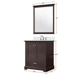 English Elm Espresso 30 in. Single Bath Vanity with Cultured Marble Top, Solid Wood, Soft-Close, Pre-Drilled Faucet B2731P258323