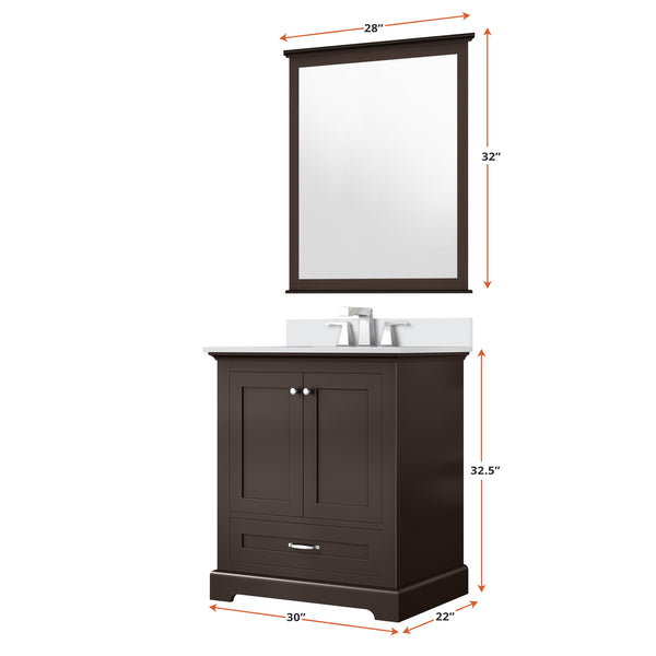 English Elm Espresso 30 in. Single Bath Vanity with Cultured Marble Top, Solid Wood, Soft-Close, Pre-Drilled Faucet B2731P258323