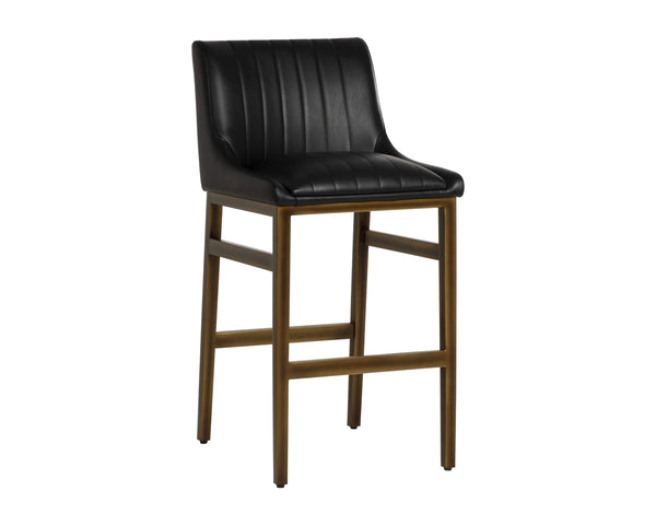 Sunpan Halden Channel Tufted Faux Leather Barstool with Bronze Iron Base for Kitchen Islands 107174