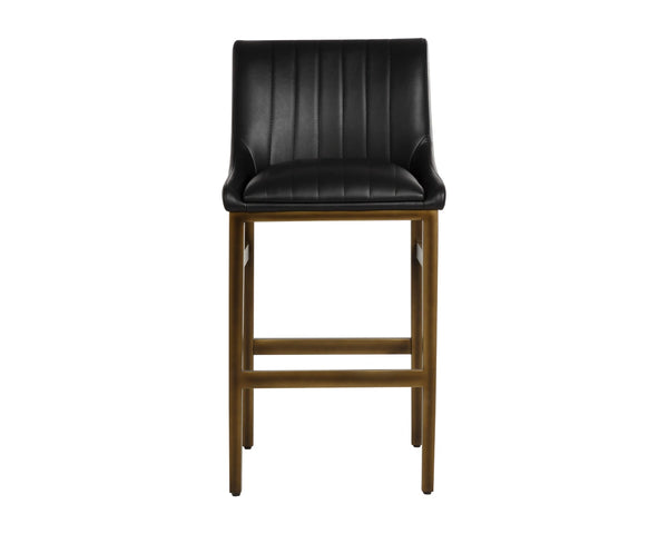 Sunpan Halden Channel Tufted Faux Leather Barstool with Bronze Iron Base for Kitchen Islands 107174