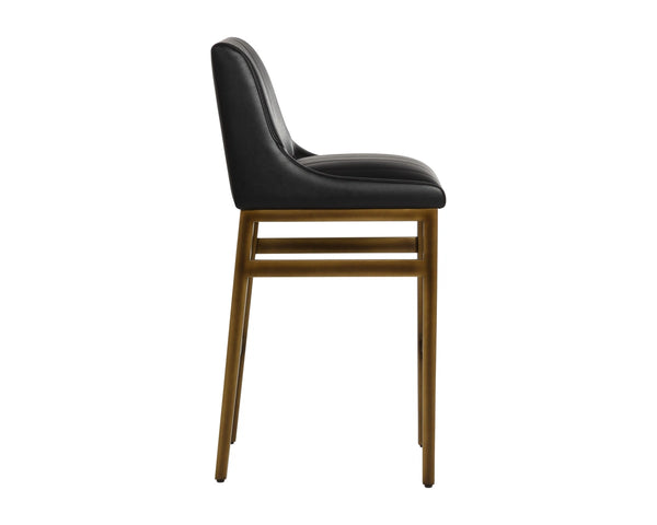 Sunpan Halden Channel Tufted Faux Leather Barstool with Bronze Iron Base for Kitchen Islands 107174