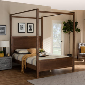 Baxton Studio Baxton Studio Veronica Modern Walnut Brown Canopy Bed with Elegant Design and Under-Bed Storage Queen MG0021-1-Walnut-Queen