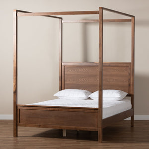Baxton Studio Baxton Studio Veronica Modern Walnut Brown Canopy Bed with Elegant Design and Under-Bed Storage Queen MG0021-1-Walnut-Queen