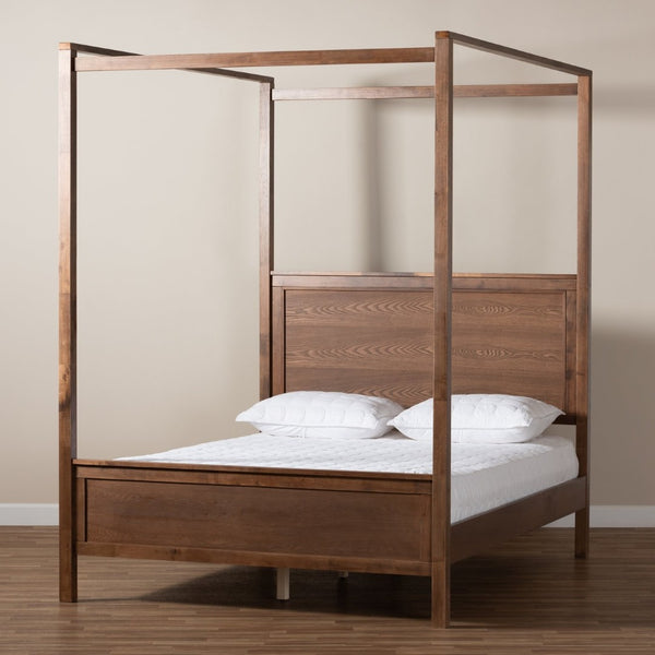 Baxton Studio Baxton Studio Veronica Modern Walnut Brown Canopy Bed with Elegant Design and Under-Bed Storage Queen MG0021-1-Walnut-Queen