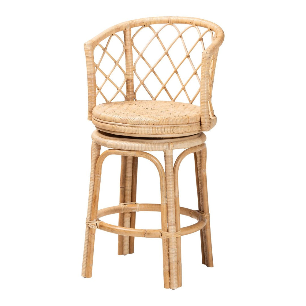 English Elm Bohemian Natural Rattan Swivel Counterstool with Wraparound Arms for Kitchen Bars B2750P467797