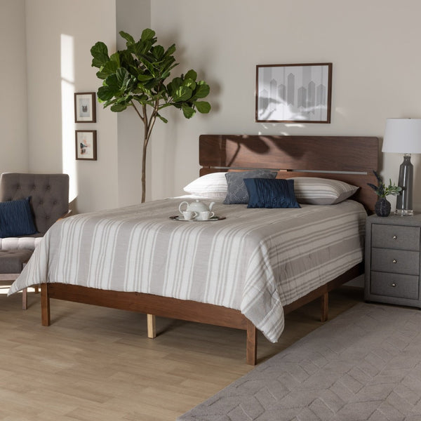 Baxton Studio Baxton Studio Anthony Modern Walnut Brown Panel Bed with Slatted Headboard for Cozy Bedrooms King MG0024-Walnut-King