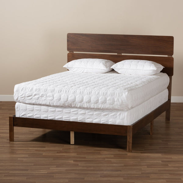 Baxton Studio Baxton Studio Anthony Modern Walnut Brown Panel Bed with Slatted Headboard for Cozy Bedrooms King MG0024-Walnut-King