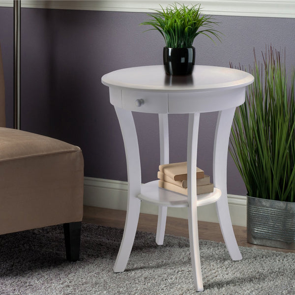 Winsome Wood Sasha Deluxe Round Accent Table With Drawer & Shelf - Elegant White Design For Any Room Decor White Solid ,Composite Wood 10727-winsome-wood