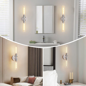 English Elm Wall Matte Modern Sconces Set of 2 for Bathroom Mirror & Hallway — Clear Glass LED Hardwired Surface Mount Brushed Nickel W1340P356900