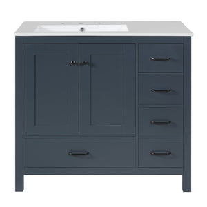 English Elm 36" Blue Bathroom Vanity with Ceramic Sink, 5 Drawers & Soft-Close Doors, Solid Wood Modern Storage N729P183735C