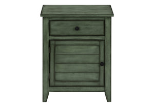 English Elm Accent Coastal Nightstand with Drawer & Cabinet, Antique Green Veneer, 25" High, MDF, Transitional Style B2710P219461