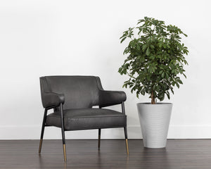 Sunpan Derome Mid-Century Faux Leather Lounge Chair with Sculpted Frame and Two-Tone Legs 107316