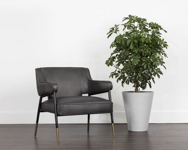 Sunpan Derome Mid-Century Faux Leather Lounge Chair with Sculpted Frame and Two-Tone Legs 107316
