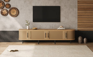 English Elm 70inch Rattan Door Media Console with Iron Legs Natural Wood Finish Living Room N710P429509P