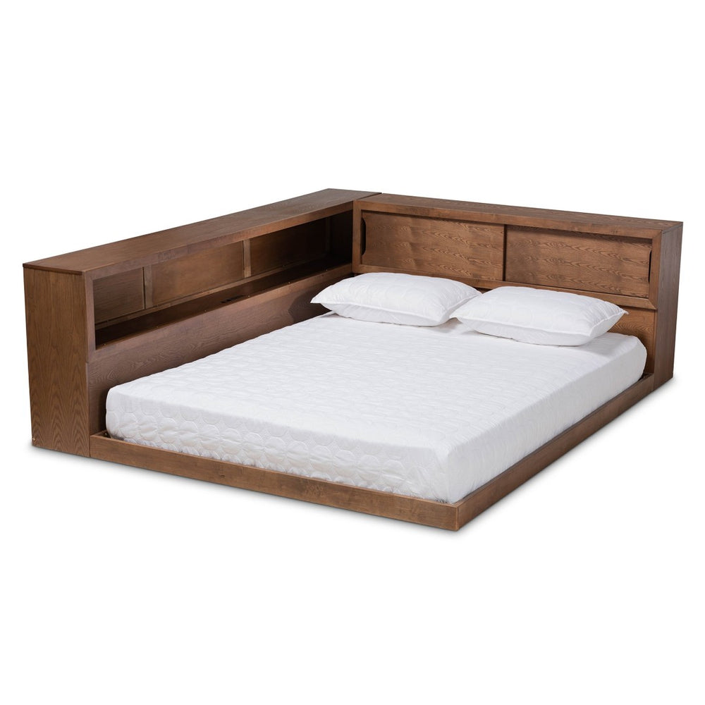 Baxton Studio Baxton Studio Erie Walnut Brown Queen Platform Bed with USB Ports, Storage & Rustic Design Appeal MG0031-Walnut-Queen