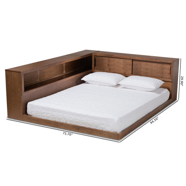 Baxton Studio Baxton Studio Erie Walnut Brown Queen Platform Bed with USB Ports, Storage & Rustic Design Appeal MG0031-Walnut-Queen