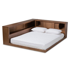 Baxton Studio Baxton Studio Erie Walnut Brown Queen Platform Bed with USB Ports, Storage & Rustic Design Appeal MG0031-Walnut-Queen