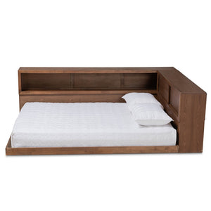 Baxton Studio Baxton Studio Erie Walnut Brown Queen Platform Bed with USB Ports, Storage & Rustic Design Appeal MG0031-Walnut-Queen