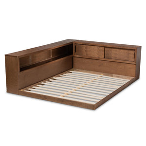 Baxton Studio Baxton Studio Erie Walnut Brown Queen Platform Bed with USB Ports, Storage & Rustic Design Appeal MG0031-Walnut-Queen