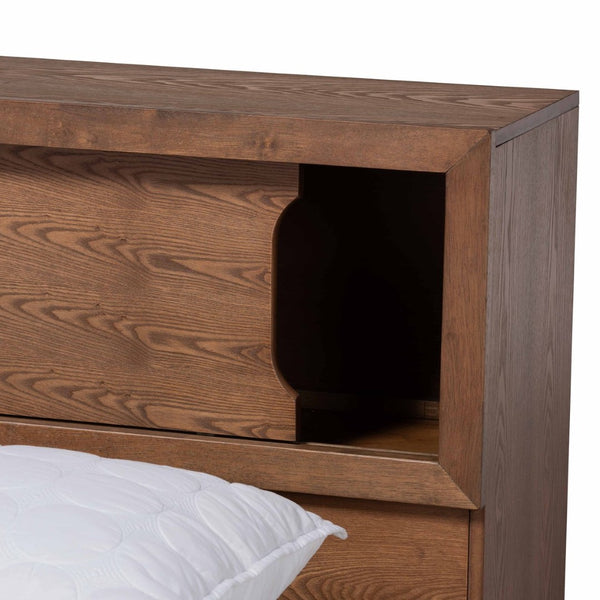 Baxton Studio Baxton Studio Erie Walnut Brown Queen Platform Bed with USB Ports, Storage & Rustic Design Appeal MG0031-Walnut-Queen