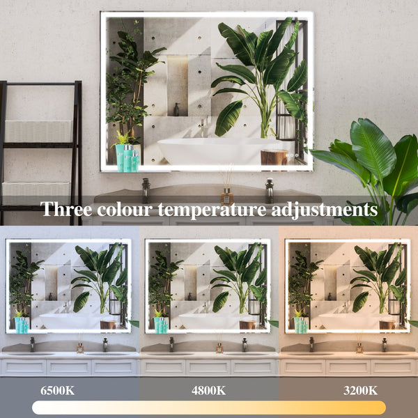 English Elm 48x36 LED Bathroom Vanity Mirror Silver Frame with Hidden Strip, Anti-Fog Touch Controls, Dimmable Memory W708P176761