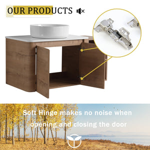 English Elm 42'' Wall-Mounted Bathroom Vanity With Ceramic Sink, Soft-Close Doors & Ample Storage For Modern Style W999S00412