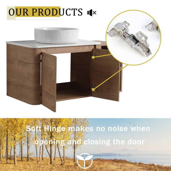 English Elm 42'' Wall-Mounted Bathroom Vanity With Ceramic Sink, Soft-Close Doors & Ample Storage For Modern Style W999S00412