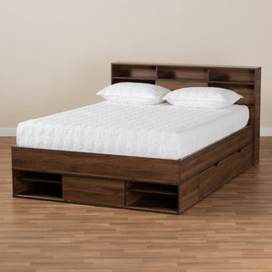 Baxton Studio Baxton Studio Modern Walnut Brown Queen Platform Bed with Built-In Storage & Concealed Shelving SEBED13017026-Columbia-Queen