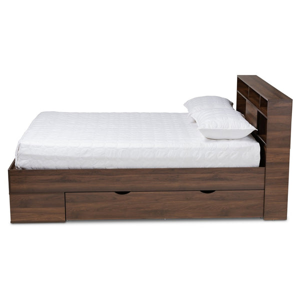 Baxton Studio Baxton Studio Modern Walnut Brown Queen Platform Bed with Built-In Storage & Concealed Shelving SEBED13017026-Columbia-Queen