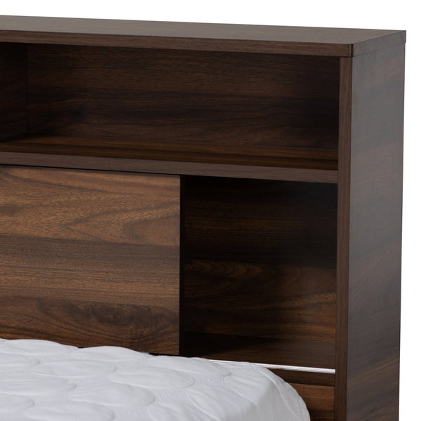 Baxton Studio Baxton Studio Modern Walnut Brown Queen Platform Bed with Built-In Storage & Concealed Shelving SEBED13017026-Columbia-Queen
