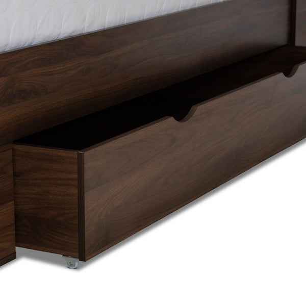Baxton Studio Baxton Studio Modern Walnut Brown Queen Platform Bed with Built-In Storage & Concealed Shelving SEBED13017026-Columbia-Queen