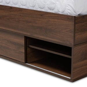 Baxton Studio Baxton Studio Modern Walnut Brown Queen Platform Bed with Built-In Storage & Concealed Shelving SEBED13017026-Columbia-Queen