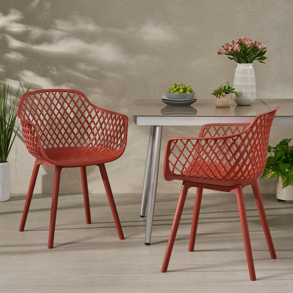 English Elm Christopher Knight Home® - POPPY Weather-Resistant Outdoor Dining Chair with Diamond Mesh Design, Sturdy Polypropylene Comfort Red 24 L x 23.5 W x 22.4 H 69069.00RED