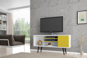English Elm Liberty 53" Mid-Century Modern Tv Stand In White & Vibrant Yellow With Smart Storage Solutions B365P398338