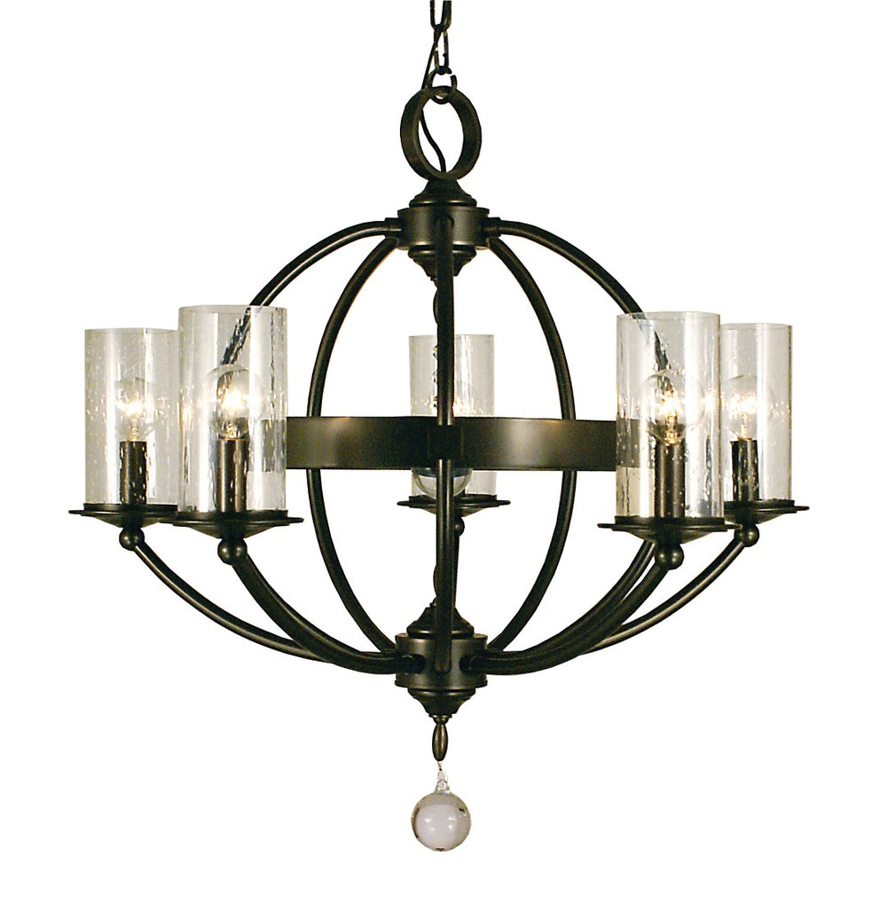 Framburg 5-light Stunning Rustic Chandelier With Seeded Glass Cylinders And Crystal Accents - Handmade Usa Mahogany Bronze Metal 1075 Mb
