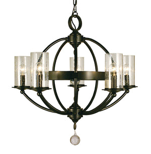 Framburg 5-light Stunning Rustic Chandelier With Seeded Glass Cylinders And Crystal Accents - Handmade Usa Mahogany Bronze Metal 1075 Mb