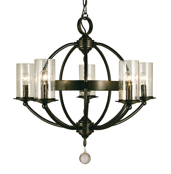 Framburg 5-light Stunning Rustic Chandelier With Seeded Glass Cylinders And Crystal Accents - Handmade Usa Mahogany Bronze Metal 1075 Mb