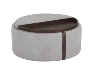 Sunpan Borelli Wheeled Round Ottoman with Convertible Wood Top and Concealed Storage Space 107523V