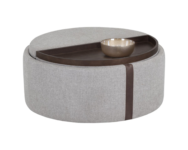 Sunpan Borelli Wheeled Round Ottoman with Convertible Wood Top and Concealed Storage Space 107523V