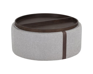 Sunpan Borelli Wheeled Round Ottoman with Convertible Wood Top and Concealed Storage Space 107523V