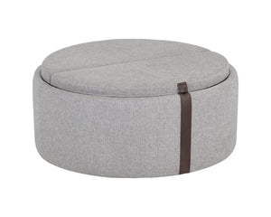 Sunpan Borelli Wheeled Round Ottoman with Convertible Wood Top and Concealed Storage Space 107523V
